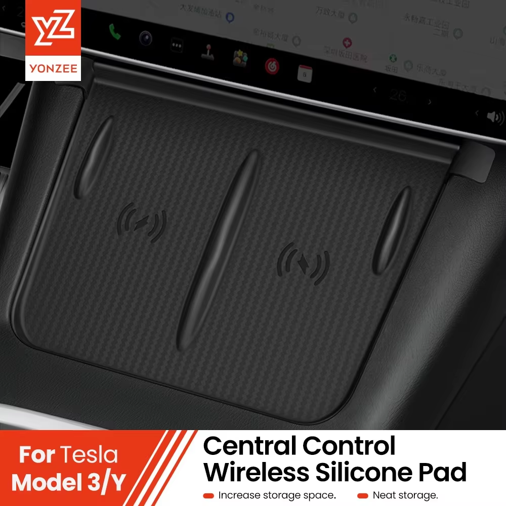 YZ For Tesla Highland Model 3 Y Juniper 2021-2026 Silicone Anti-skid Pad Car Phone Wireless Charging Pad Car Accessories