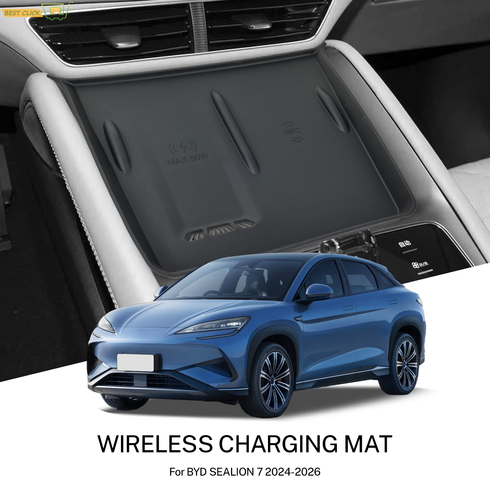 For BYD Sealion 7 Seal 07 EV 2024 2025 2026 Center Console Tray Protective Pad Wireless Charging Mat Accessory