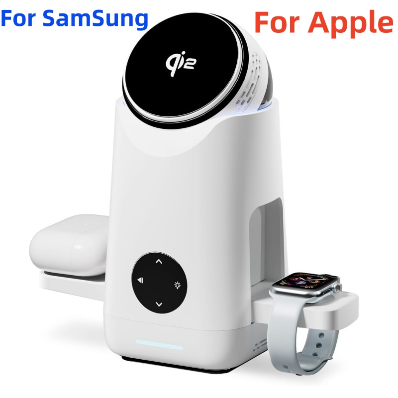 Qi2 Wireless Charger 3 In 1 Magnetic Gesture Control Rotate Fast Charging Station For iPhone AirPods Apple Galaxy Watch Samsung