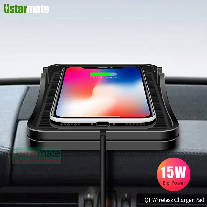 15W Wireless Charger Car Silicone Pad Cradle Stand for Samsung Xiaomi Wireless Fast Charging for iPhone 15 14 13 12 11 Pro Xs XR