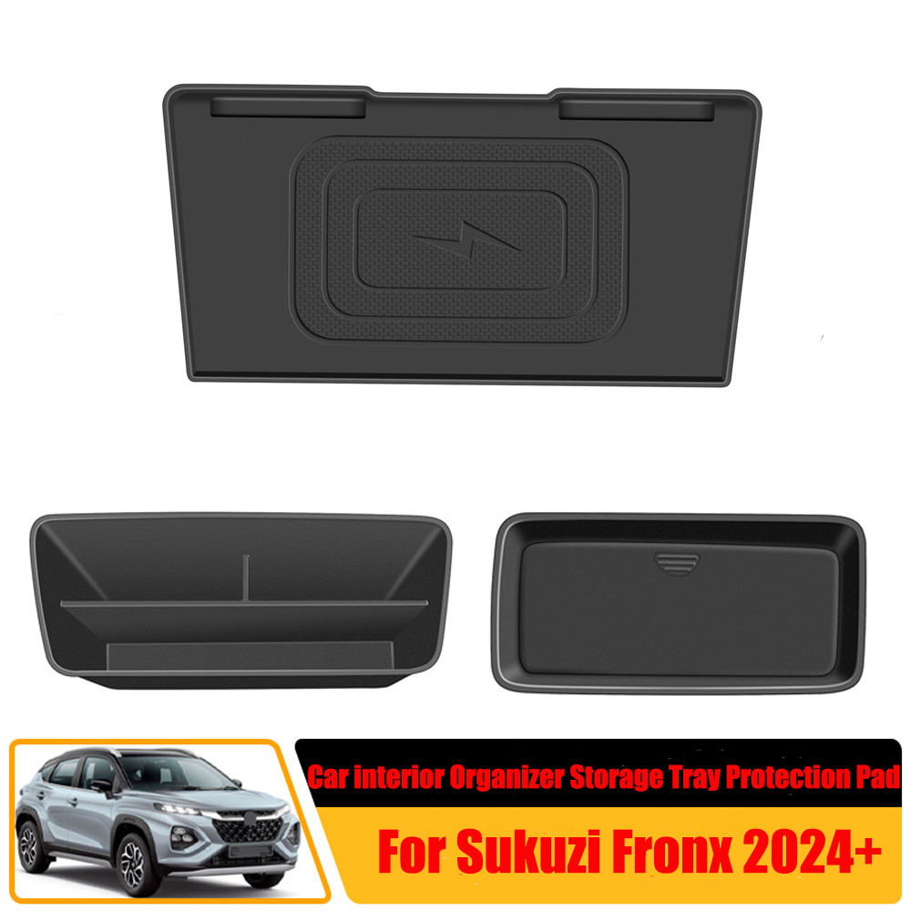 Car Interior Organizer Storage Tray Wireless Charging Protection Pad For Sukuzi Fronx 2024+ Auto Acessories