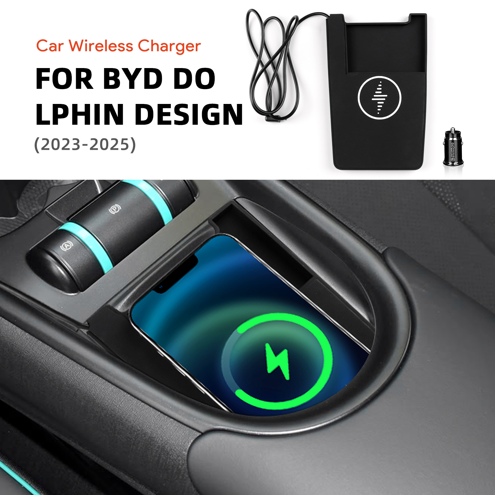 For BYD Dolphin 2023 2024 2025 Car Wireless Charger Pad Fast Charging Center Console Organizer Interior Modification Accessories