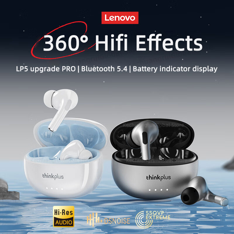 Lenovo LP5 PRO Wireless Bluetooth 5.4 Earphones TWS HiFi Sound Gaming Earbuds LP5Pro Sport headset Long Standby with Mic 2025