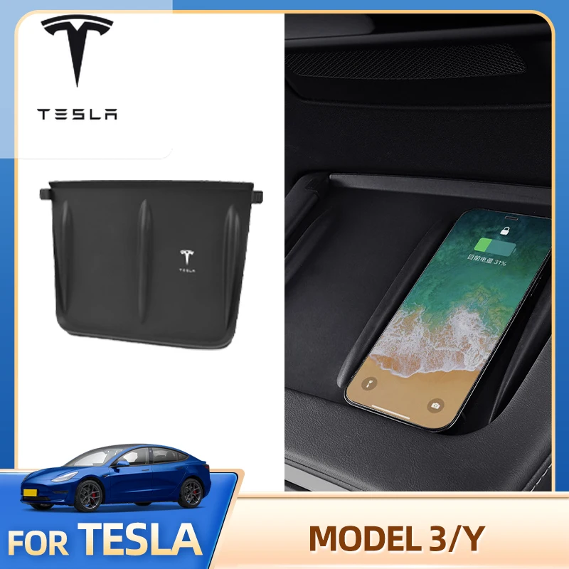 For Tesla Model Y Model 3 2020-2026 Central Control Wireless Charging Silicone Pad Non-slip Modifica Car Sticker