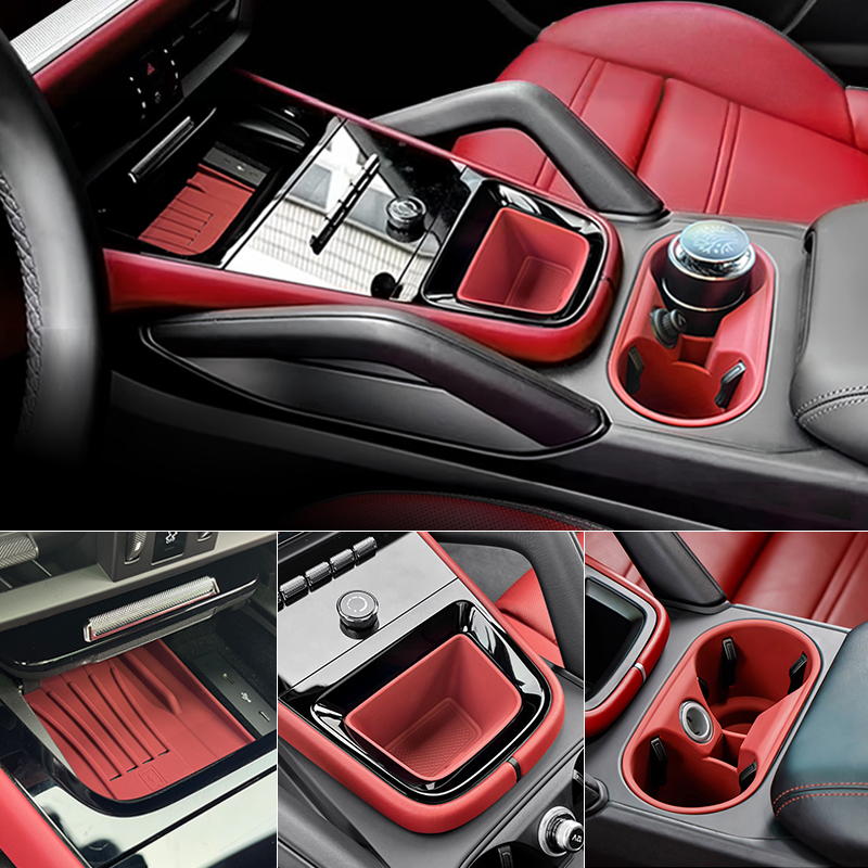 Silicone Center Console Accessories For Porsche Cayenne 2024 2025 Car Cup Holder Coaster Wireless Charging Pad Central Organizer