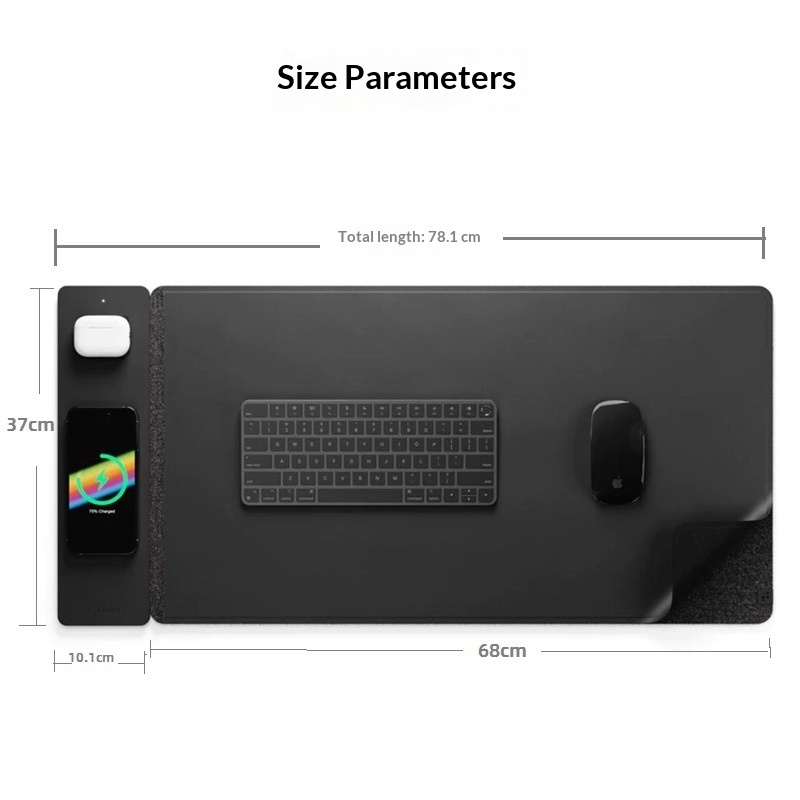 3-in-1 Wireless Charging Mouse Pad 15W, Desk Mat with Phone & AirPods Charger for iPhone Samsung Galaxy, Large Desk Pad