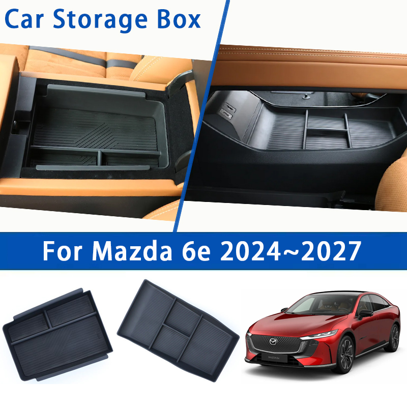 Car Storage Box For Mazda 6e EZ-6 J90A 2024~2027 Anti-dirty Armrest Center Console Boxes Wireless Charging Pads Auto Accessories