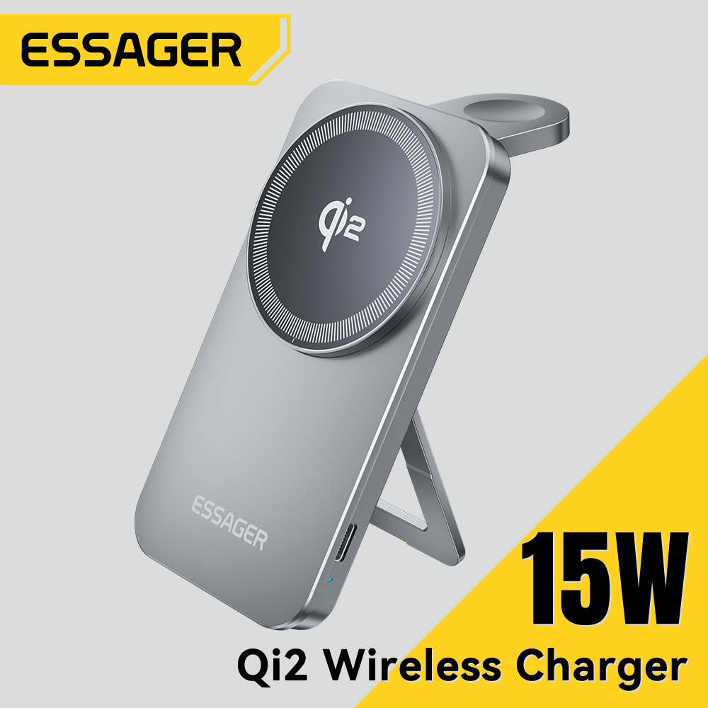Essager 2 In 1 Qi2 Wireless Charger Stand Pad for iPhone 16 15 14 Apple Watch 1-8 AirPods 2 Foldable Fast Charging Dock Station
