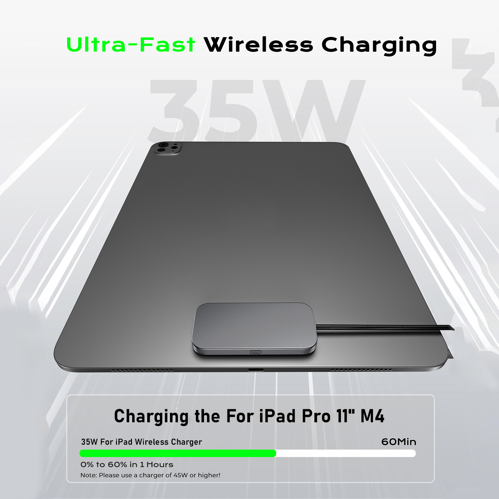 Magnetic Wireless Charger Module For iPad Pro Fast Charging Smart Connector Charger Wireless Charging Pad with USB-C Cable