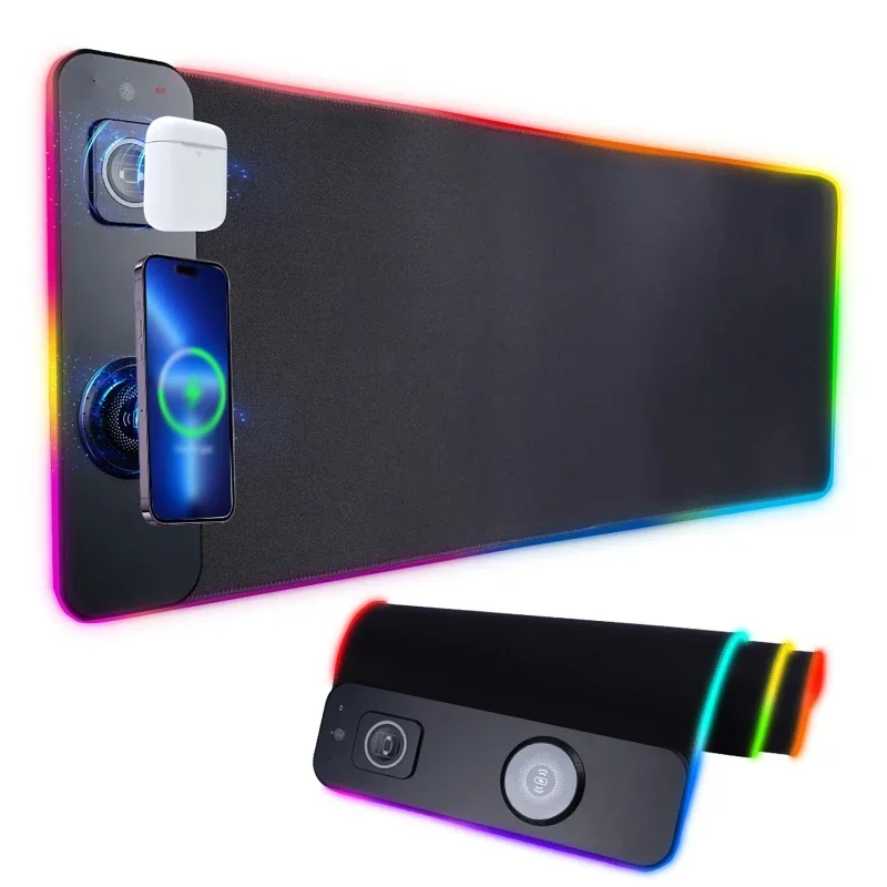 RGB Mouse Keyboard Pad with Wireless Charging Large Pads for Phone Gaming Mousepad Desktop PC Laptop Computer Desks Plate Mat