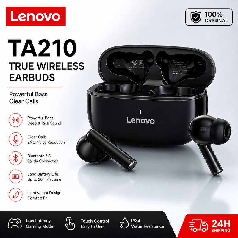 Original Lenovo TA210 TWS Bluetooth 5.1 Quick Connect Earphone Ergonomic Design Headphones Powerful Transmission Speed Headset