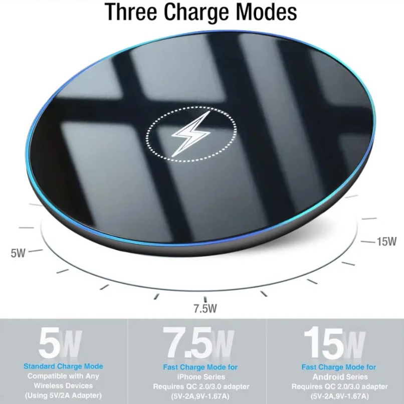 Universal Fast Wireless Charger Pad Mirror Surface LED Light Anti Slip Fast Charging For iPhone 17-12 Samsung S26 Android Phone