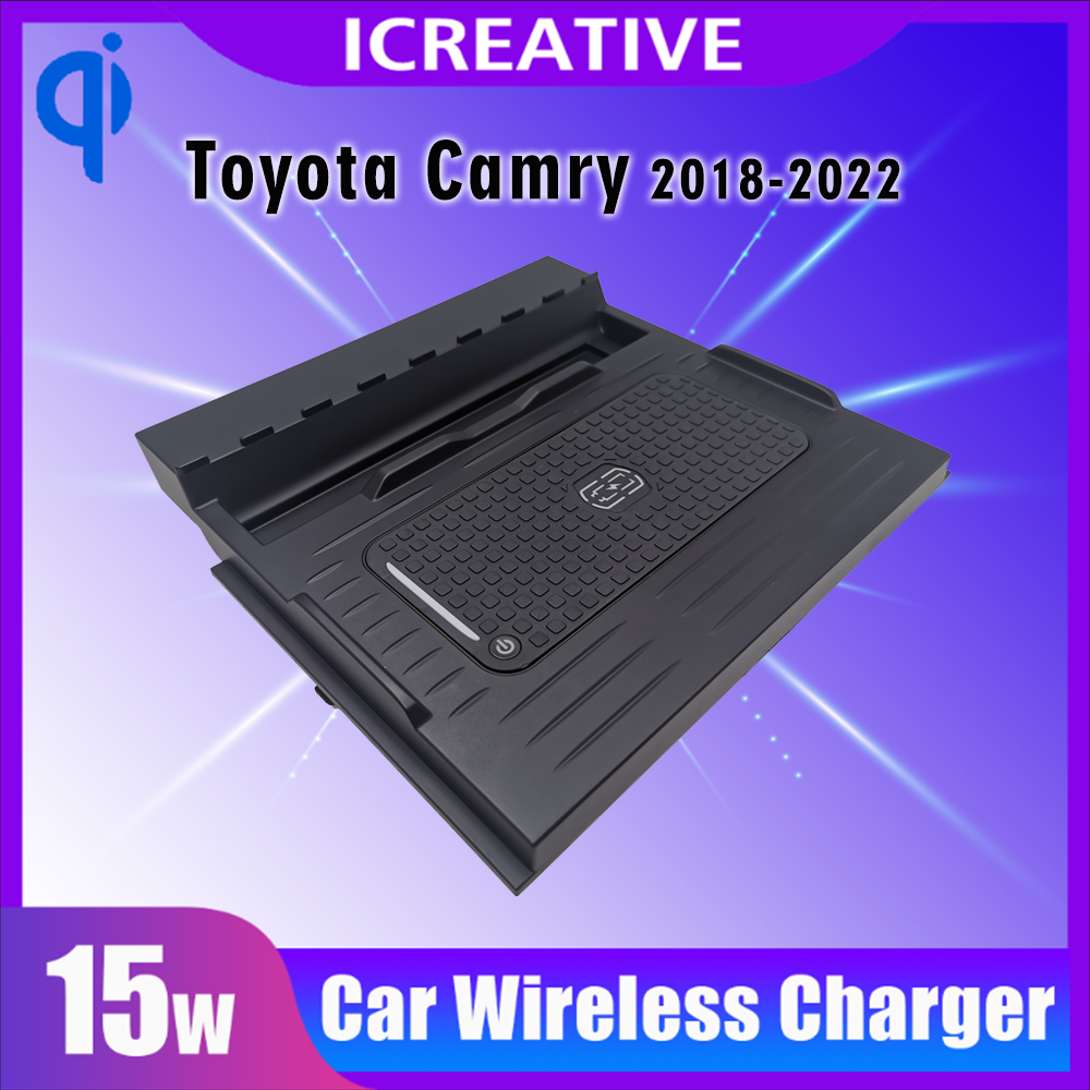 Car Vehicle Wireless Charger Pad For Toyota Camry 2018-2022 15W Qi Fast Charging Auto Android Phone Iphone Holder Smart Plate