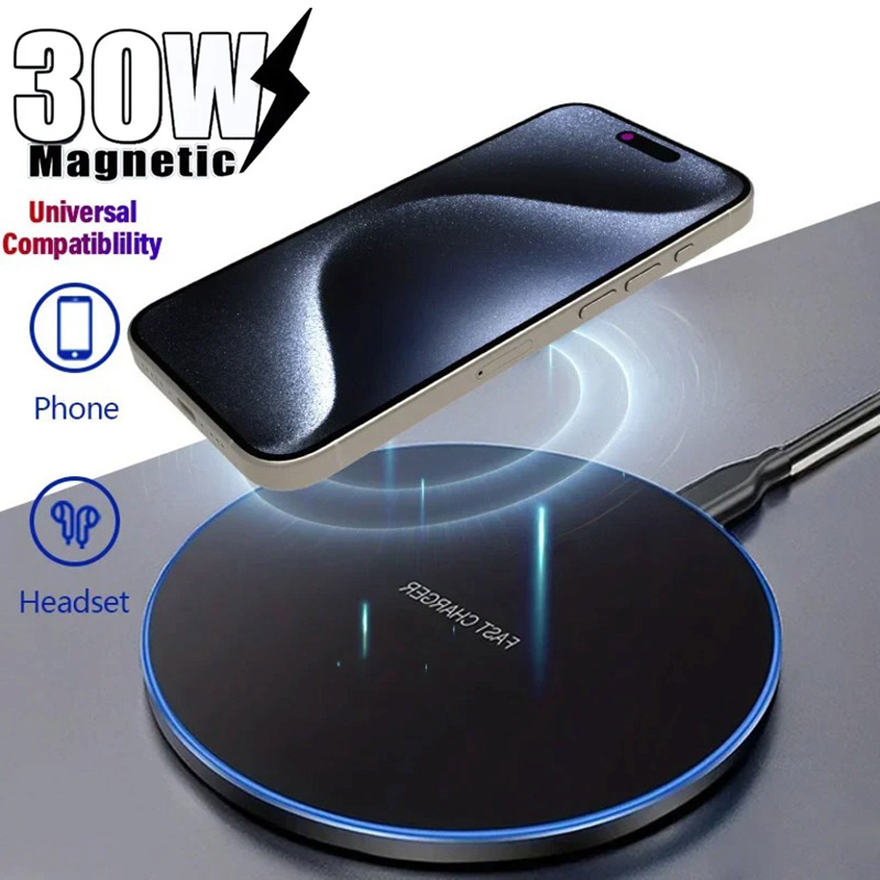 30W Desktop Wireless Quick Charging Pad Induction Fast Charging Dock Station With Type C Cable For iPhone 15 14 13 Xiaomi Huawei