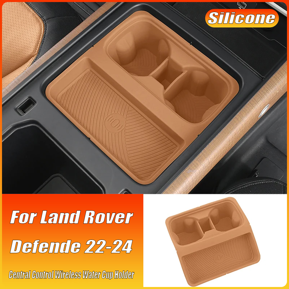 Center Console Upgrade for Land Rover Defender: 2-in-1 Wireless Charging Silicone Pad with Integrated Cup Holder Organizer