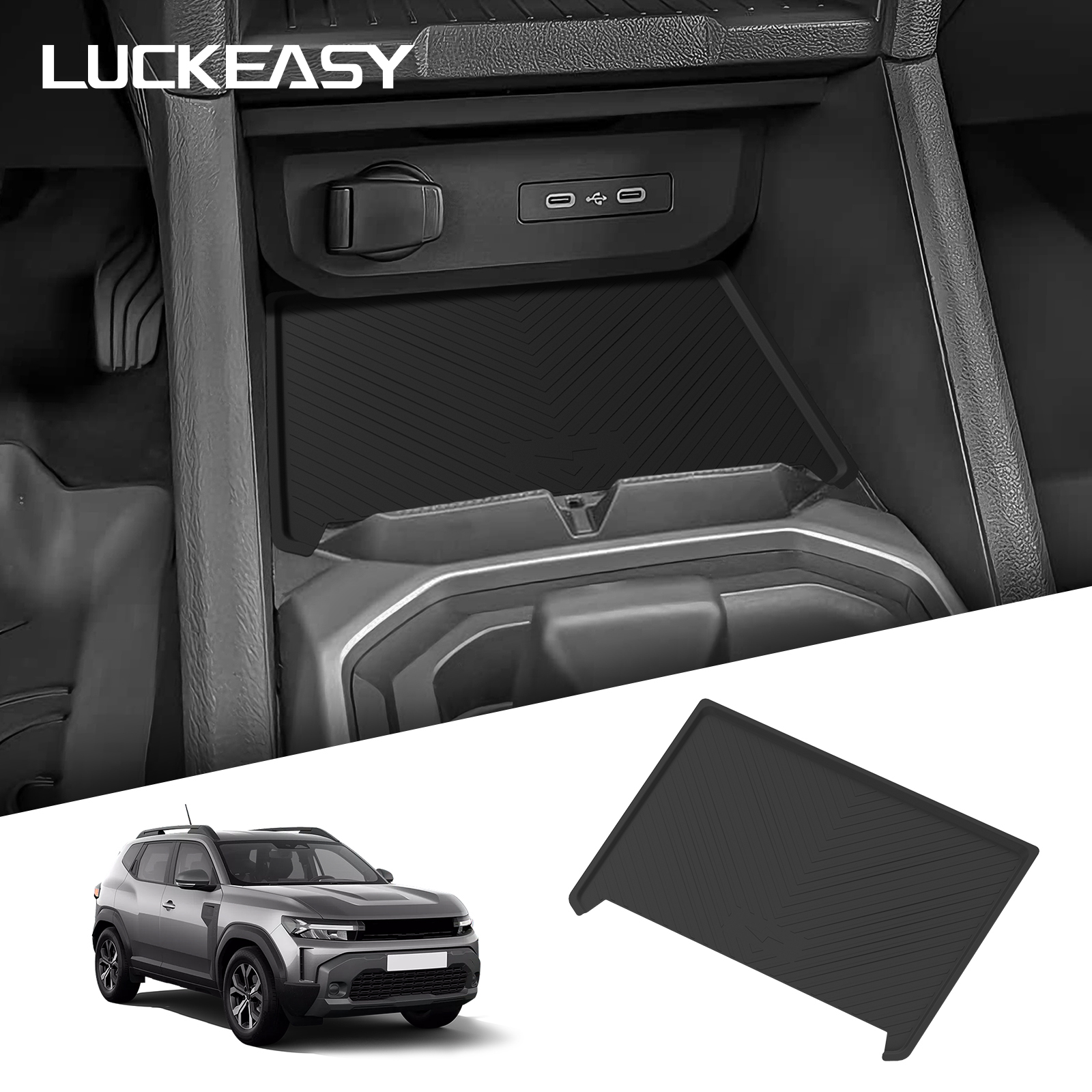 for Renault Dacia Duster 2025 2026 Car Mobile Phone Wireless Charging Pad Anti-Slip Storage Box Mat Interior Accessory Black
