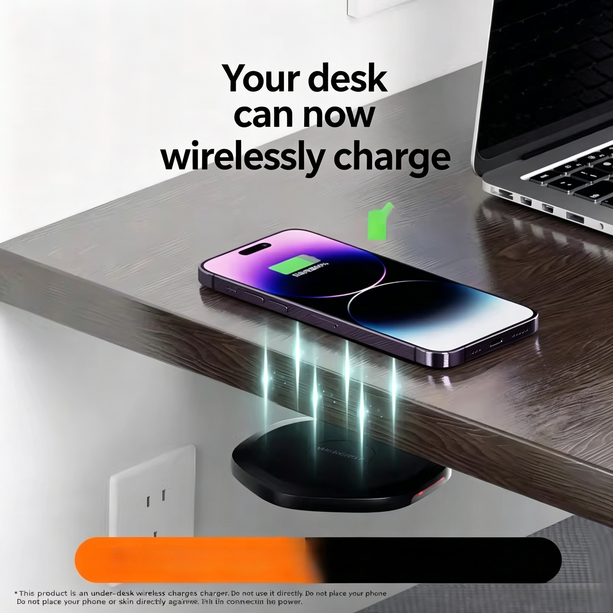 WENERGY Wireless Charger Universal Long-Distance Wireless Charging Pad Embedded Under Slate Tabletop or Hidden Under Desk