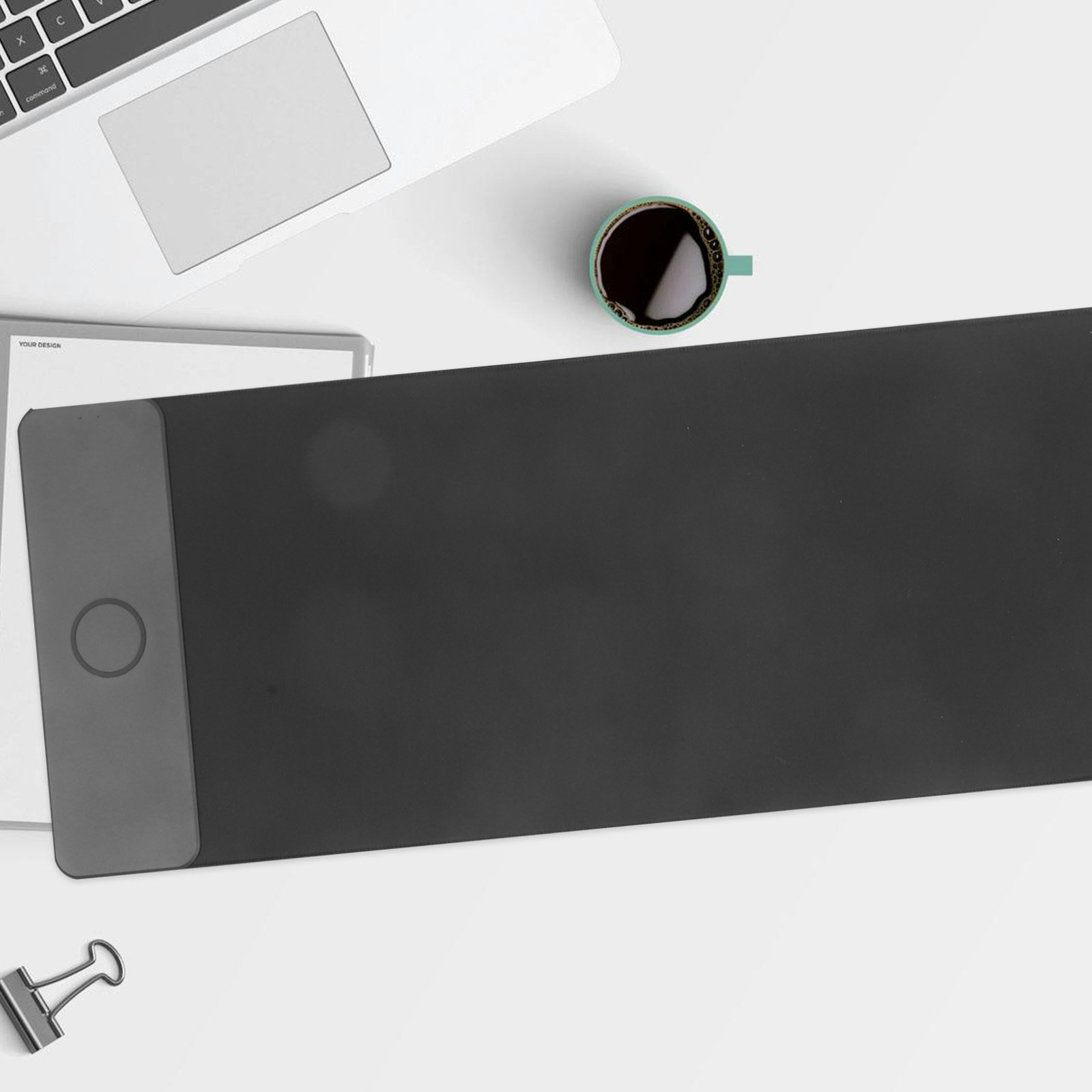 15W Fast Wireless Charging Mouse Pad Large Gaming Desk Mat Smooth Cloth Surface Non-Slip Rubber Base for Phone Charging Work and