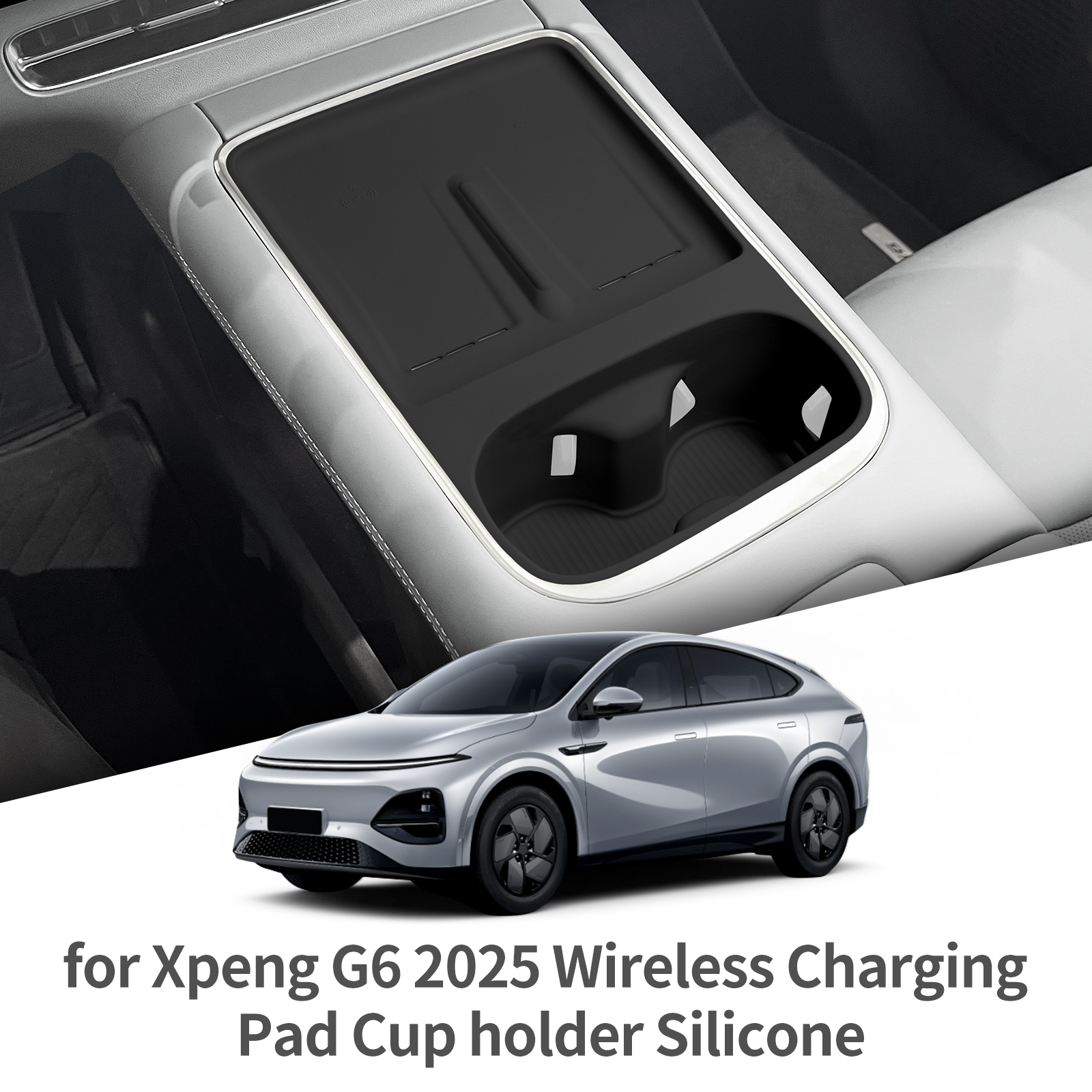 for Xpeng G6 2025 2026 Water Cup Holder With Phone Protective Pad Wireless Charging Mat Anti-slip Shock-Absorbing Accessories