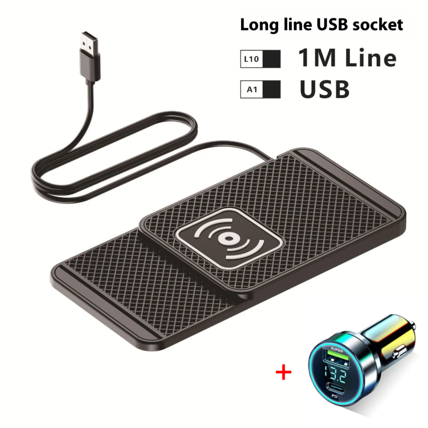 1Set 1M Wire USB/TYPE-C Quick Charging Mat Home Car Mobile Wireless Chargers Pad Charger Adapter Stand Phone Non-slip Holders