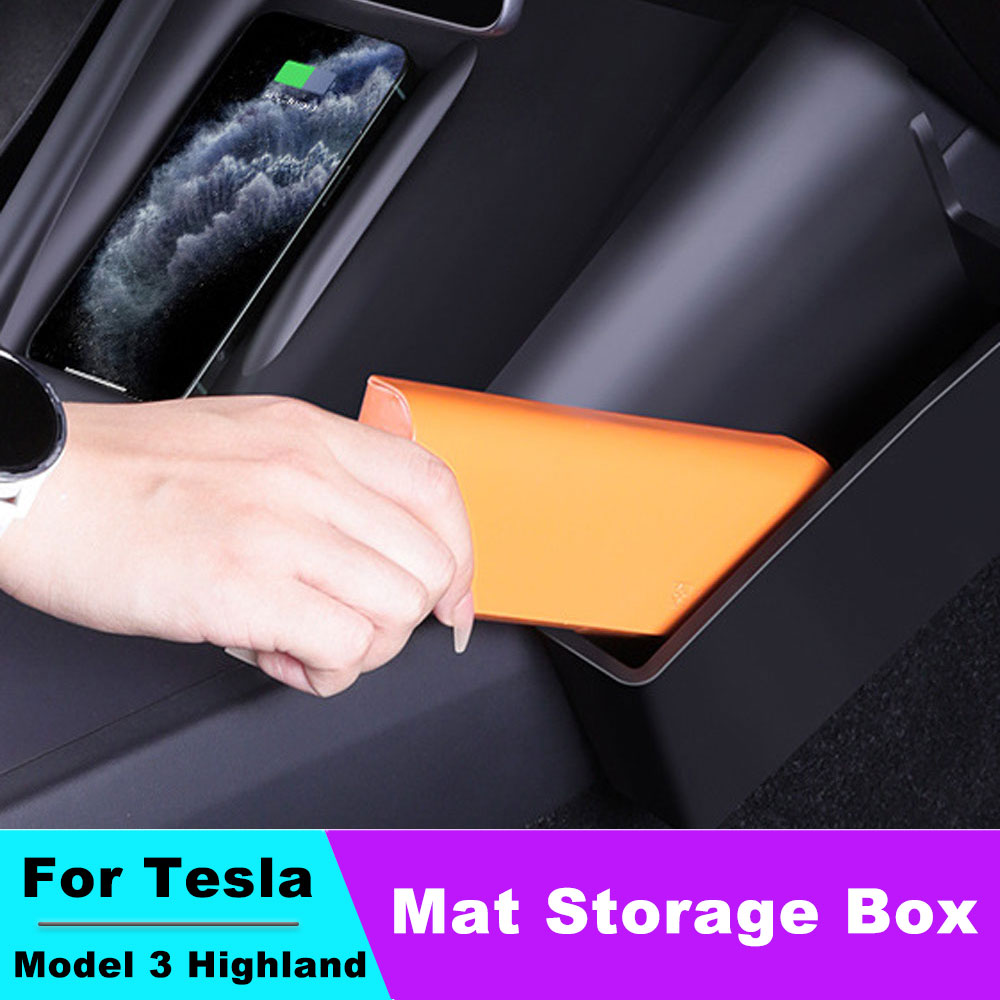 Center Console Wireless Charging Pad with Side Storage Trays For Tesla Model 3 2024 Highland Interior Accessories