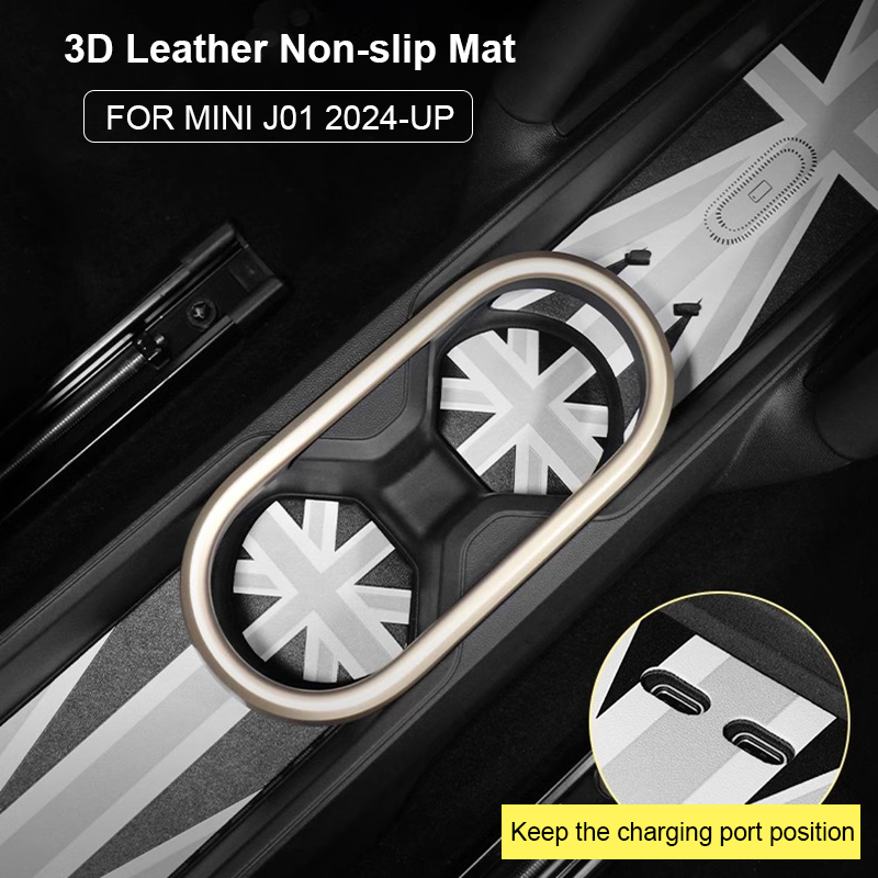 For Mini Cooper E SE J01 EV 2024 2025 Car Styling Leather Car Non-slip Coaster Mat Water Cup Pad Wireless Charging Anti-slip Pad