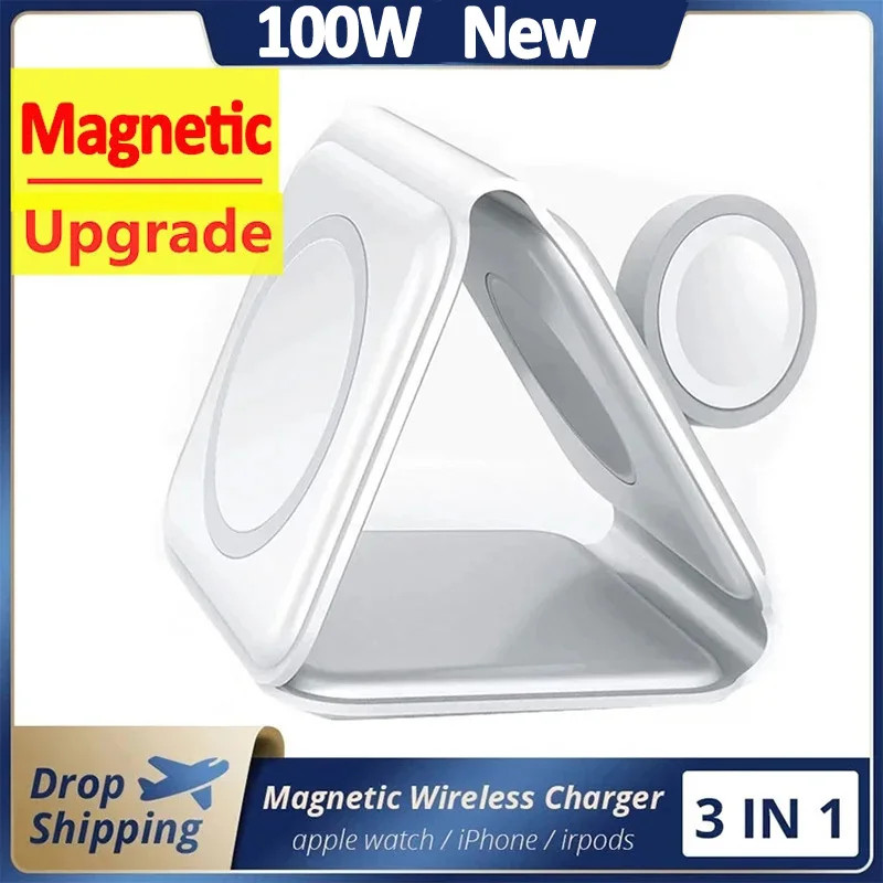 3 in 1 Magnetic Wireless Charger Pad Foldable Fast Charging Station Dock for iPhone 15 14 13 12 Pro Max Apple Watch9 8 7 AirPods