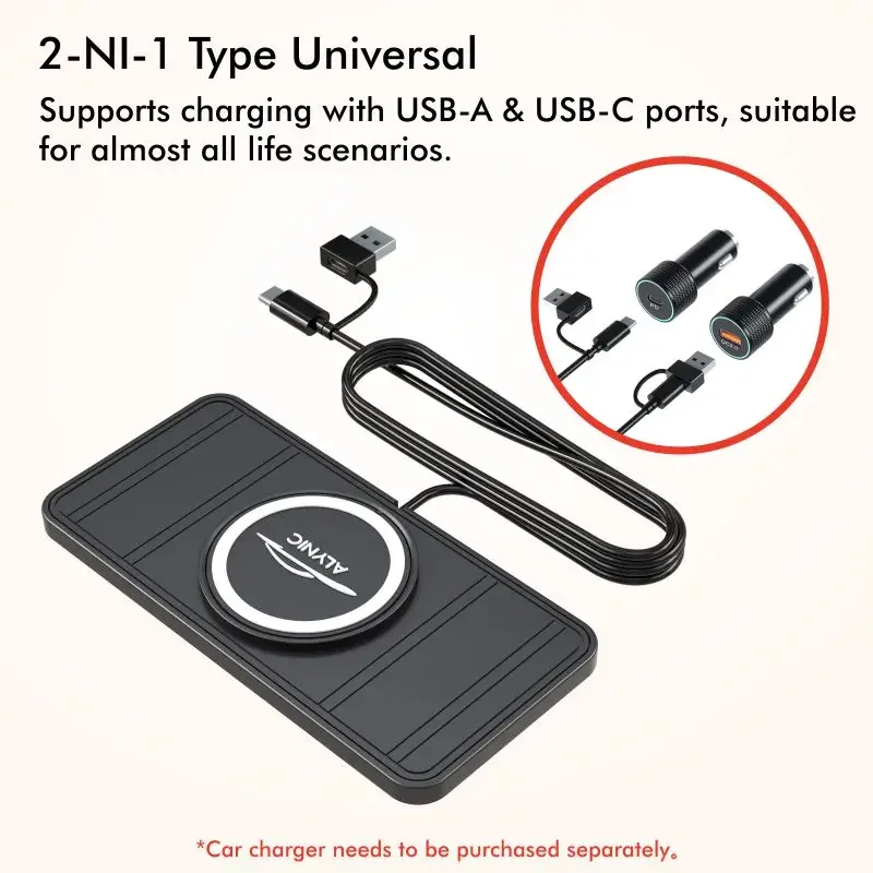 Car Wireless Charger Pad Stand Silicone Non-Slip USB C PD Earphone Fast Charging Station Dock for iPhone Airpods Samsung Xiaomi