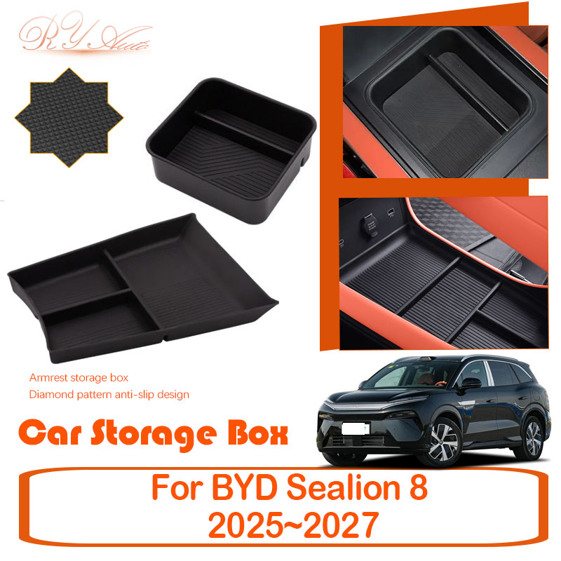 Car Storage Box For BYD Tang L Sealion 8 2025 2026 2027 Anti-dirty Armrest Center Console Box Wireless Charging Pads Accessories