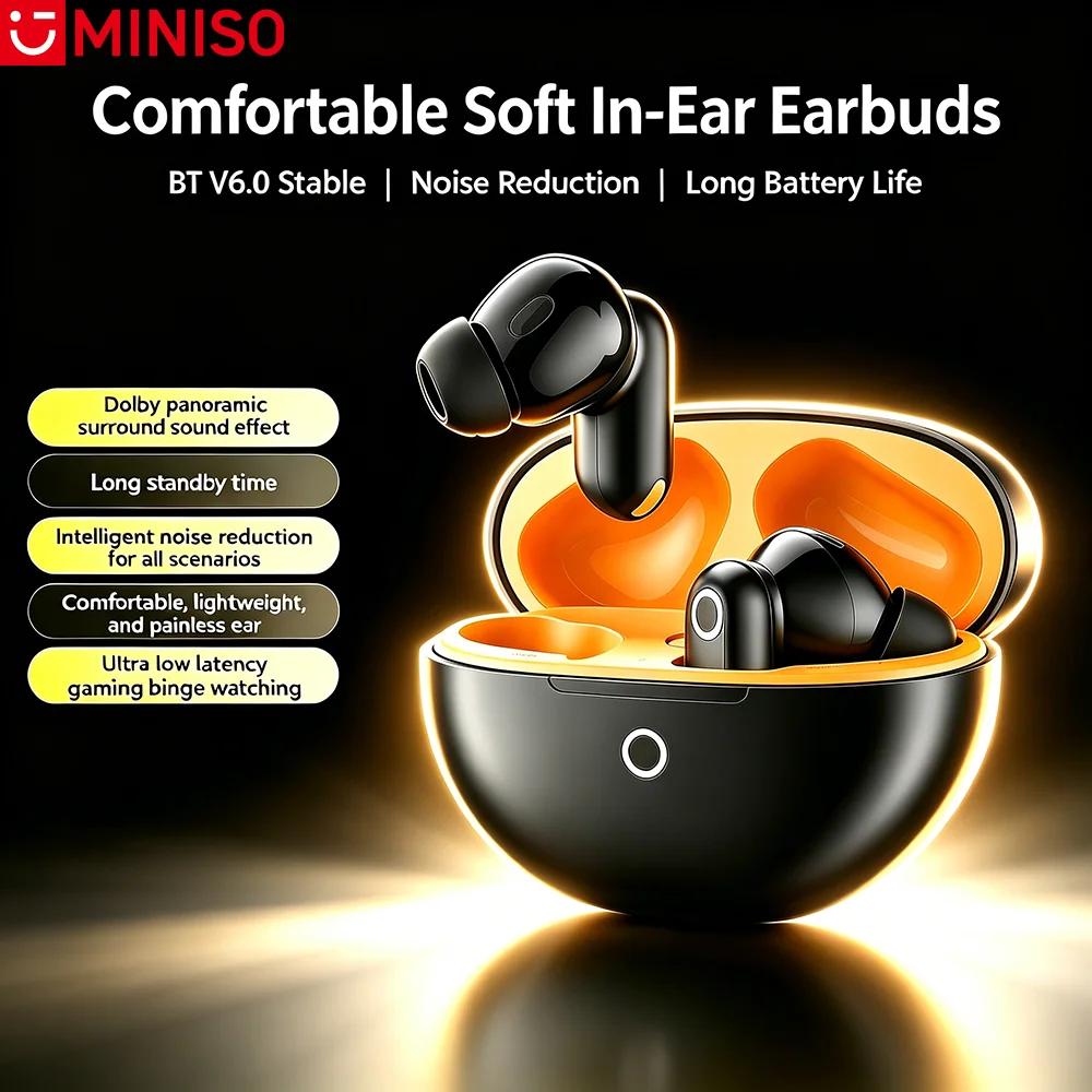 MINISO MS122 Wireless Bluetooth Earphones Stable Connection Headphones with Mic Noise Reduction Long Battery Life